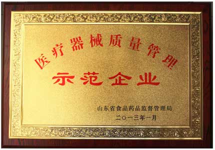 山東9I看片成人免费醫療器械質量管理示範企業榮譽證書